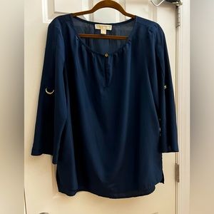 MICHAEL by Michael Kors Navy Tunic Top with Gold Accents in Size Large